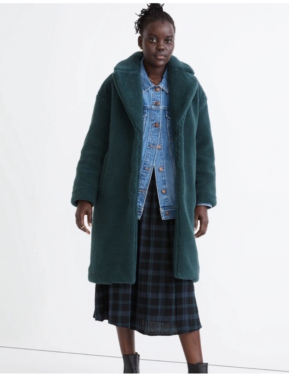 Madewell (Re)sourced Sherpa Teddy Coat NC578 Womens Medium Green Boucle Plush
